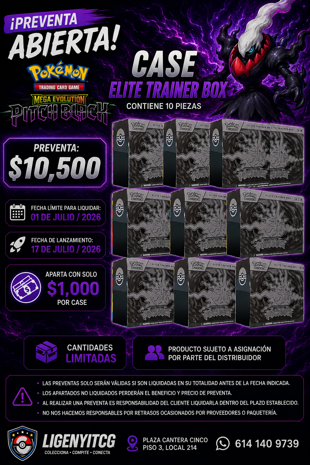 📦 CASE ELITE TRAINER BOX (10 PIEZAS)

🔥⚫ PREVENTA ABIERTA – POKÉMON TCG: PITCH BLACK ⚫🔥